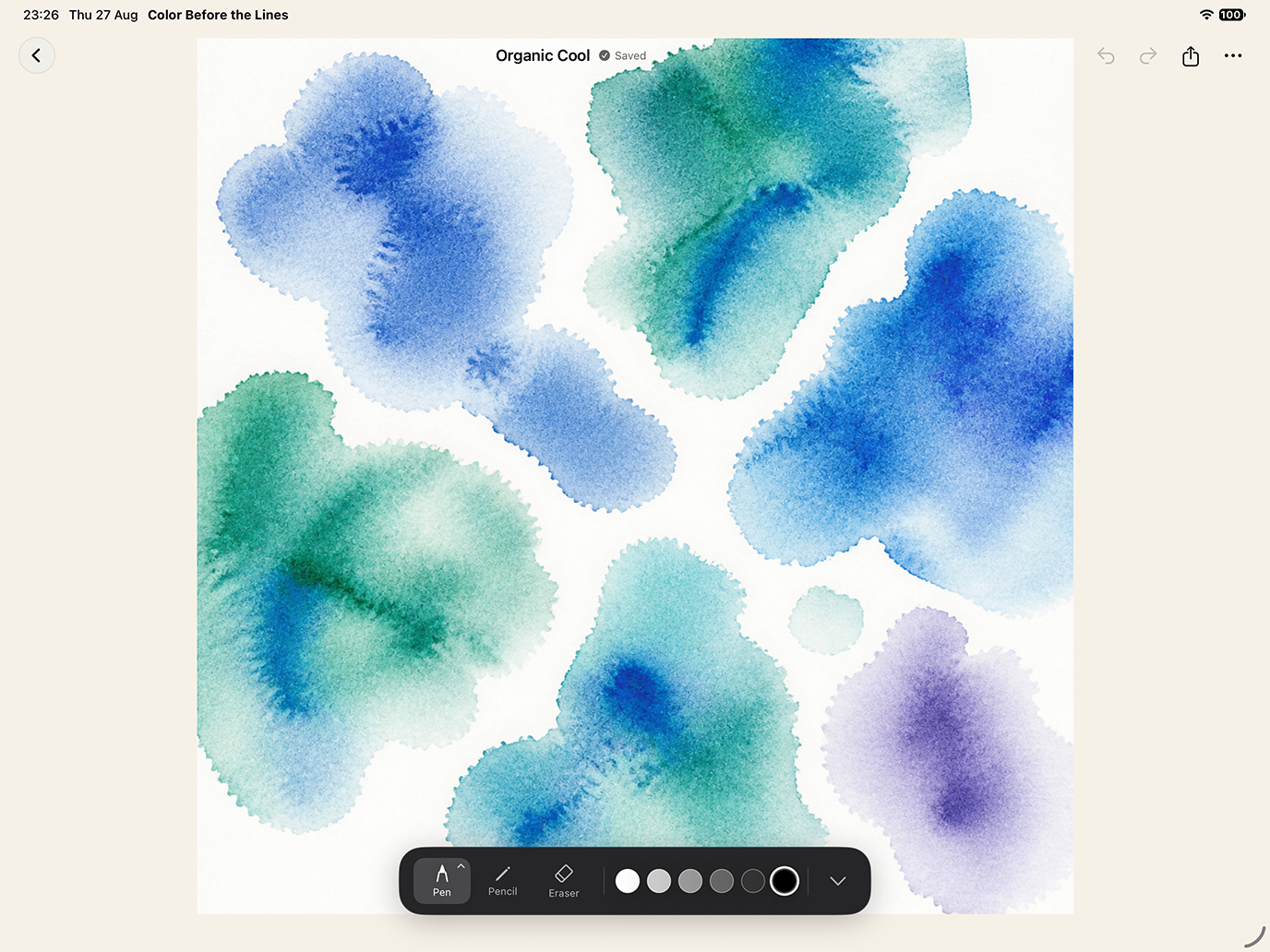 A colorful watercolor canvas ready for Apple Pencil drawing in landscape orientation