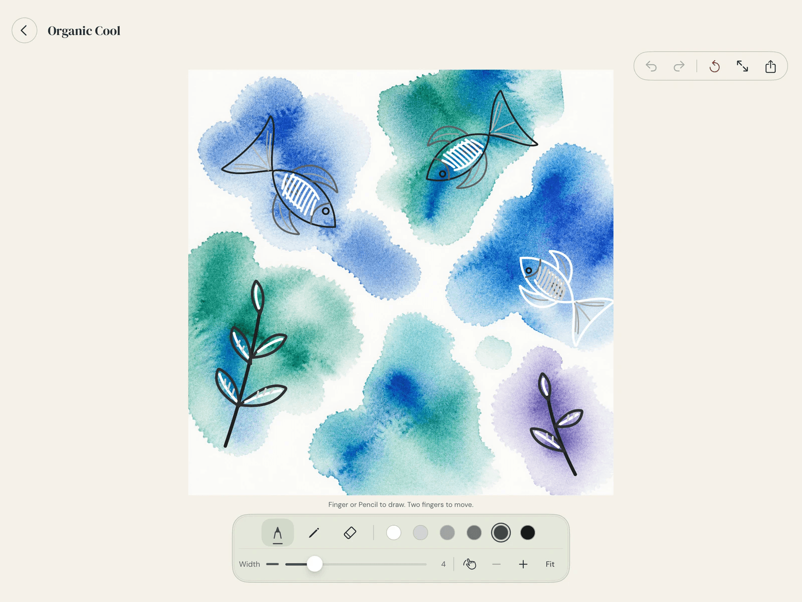 iPad screenshot: the same watercolor, drawn