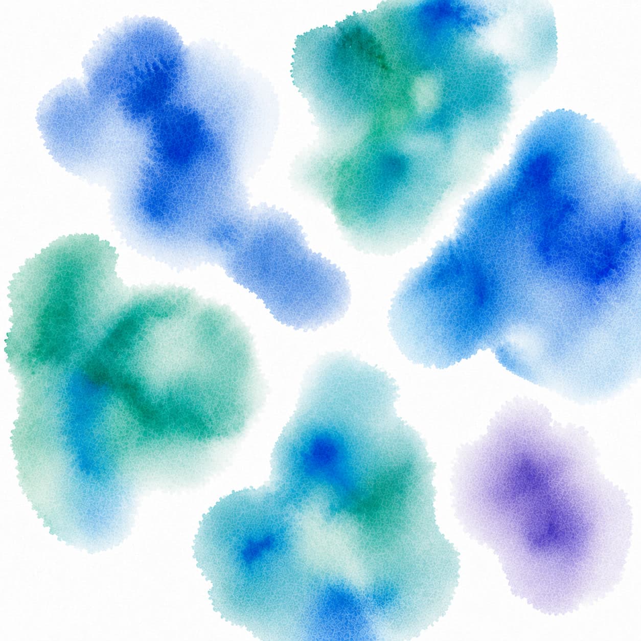 Blue, green and violet watercolor washes on white paper